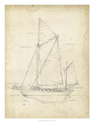 Framed Sailboat Blueprint V Print