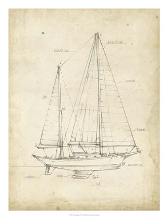 Framed Sailboat Blueprint VI Print