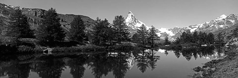 Framed Matterhorn reflecting into Grindjisee Lake, Zermatt, Valais Canton, Switzerland Print