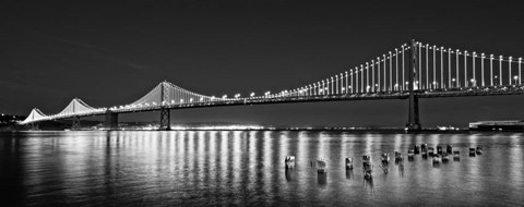 Framed Bay Bridge lit up at night, San Francisco, California Print
