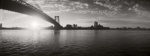 Framed Suspension Bridge at sunrise, Williamsburg Bridge, East River, Manhattan, NY Print