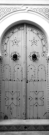 Framed Closed door of a house, Medina, Sousse, Tunisia BW Print
