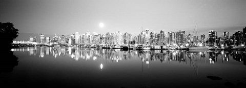 Framed Vancouver Skyline, British Columbia, Canada BW Print