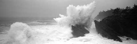 Framed Waves breaking on the coast, Shore Acres State Park, Oregon BW Print