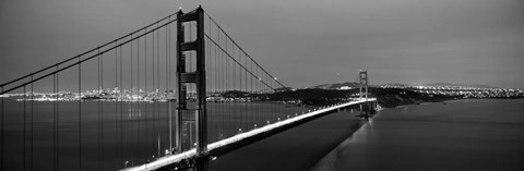 Framed Golden Gate Bridge at Dusk, San Francisco, California BW Print