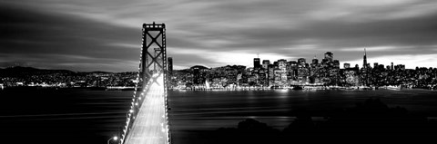 Framed Bridge lit up at dusk, Bay Bridge, San Francisco, California Print