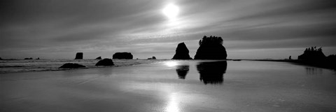Framed Silhouette of sea stacks at sunset, Second Beach, Olympic National Park, Washington State Print