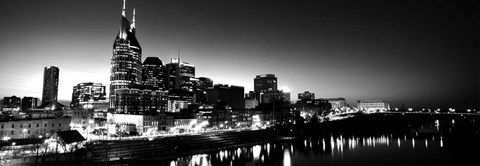 Framed Skylines at night along Cumberland River, Nashville, Tennessee Print