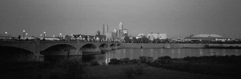 Framed Bridge over a river with skyscrapers in the background, White River, Indianapolis, Indiana Print