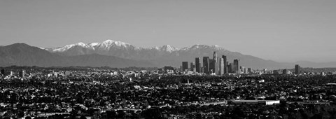 Framed High angle view of a city, Los Angeles, California BW Print