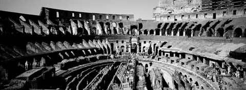 Framed High angle view of tourists in an amphitheater, Colosseum, Rome, Italy BW Print