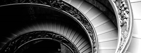 Framed Spiral Staircase, Vatican Museum, Rome, Italy BW Print