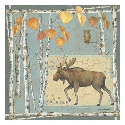 Framed Moose (blue background) Print