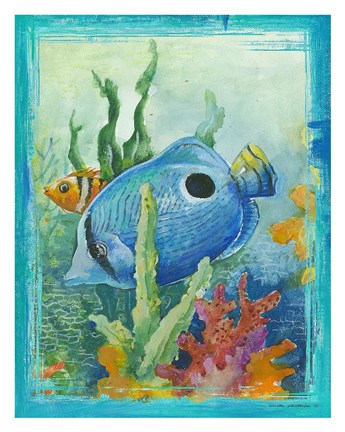 Framed Tropical Fish III (blue) Print