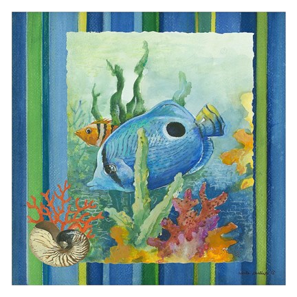 Framed Tropical Fish IV (striped background) Print