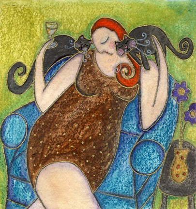 Framed Big Diva Kitty Hugs Print