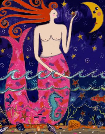 Framed Big Diva Mermaid Making Stars Print