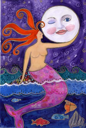 Framed Big Diva Mermaid Moon Lover Print