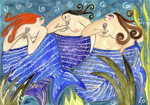 Framed Big Diva Mermaid Wine Club Print