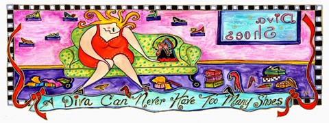 Framed Big Diva Never Too Many Shoes Print