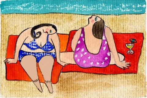Framed Big Divas Lounging On The Beach Print