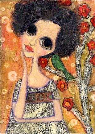 Framed Big Eyed Girl A Birdy Told Me Print