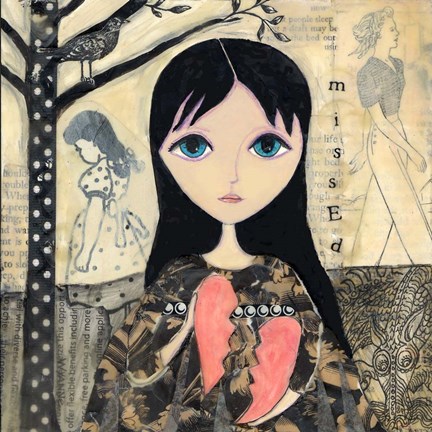 Framed Big Eyed Girl Broken Heart Print