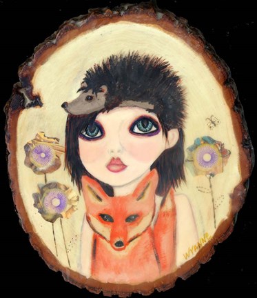 Framed Big Eyed Girl Fox &amp; Hedgehog Print