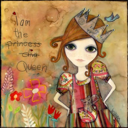 Framed Big Eyed Girl I Am The Queen (With Words) Print