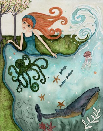 Framed Big Eyed Girl Ocean Dreamer Print