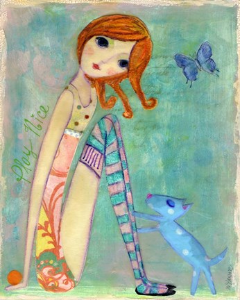 Framed Big Eyed Girl Play Nice Print