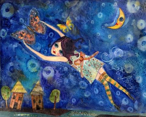 Framed Big Eyed Girl Swept Away Print