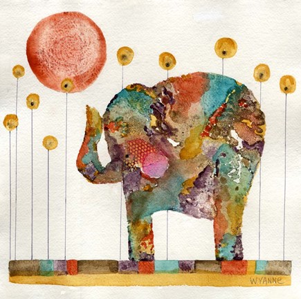 Framed Elephant In Sunflower Field Print