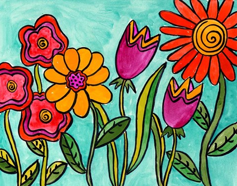 Framed Funky Flowers Print