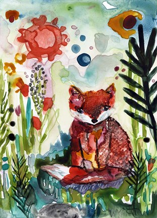 Framed Baby Fox in the Garden Print