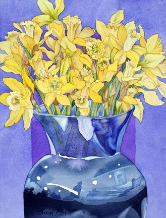 Framed Daffodils In Cobalt Print