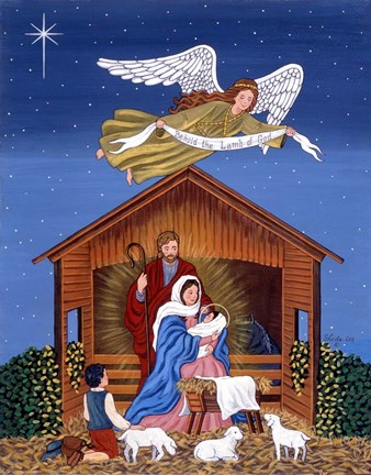 Framed Primitive Nativity Print