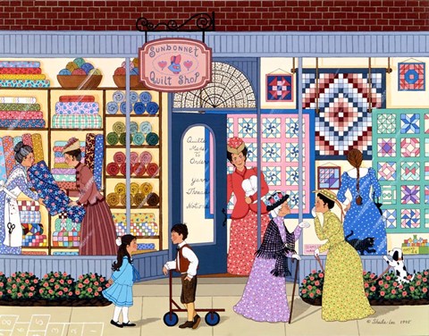 Framed Sunbonnet Quilt Shop Print