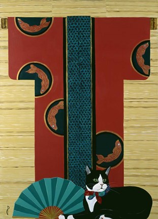 Framed Cat And Kimono Print
