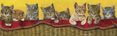 Framed Eight Kittens In Basket Print