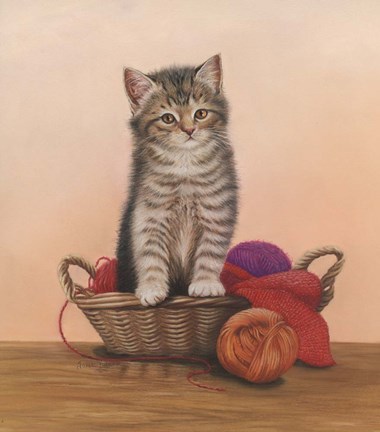 Framed Kitten And Wool Basket Print