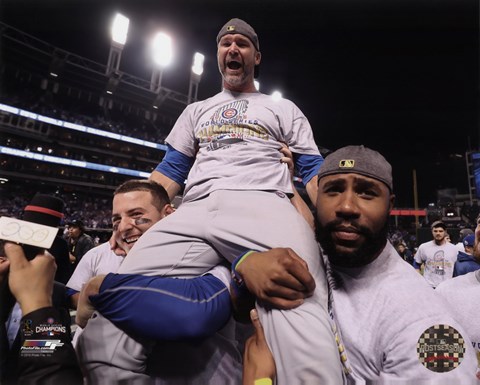 Framed David Ross celebrates winning Game 7 of the 2016 World Series Print