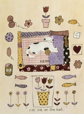 Framed Cat Sat on the Mat Print