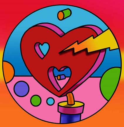 Framed Pop Art Lightning Heart Circle Print