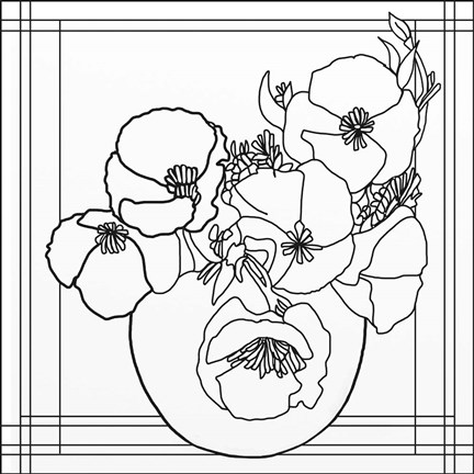 Framed Poppy Bowl Lineart Print