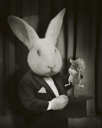 Framed Rabbit Magician Bw Print
