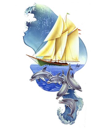 Framed Sailboat Dolphin Wave Print