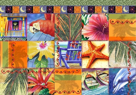 Framed Tropical Quilt Mosaic Print