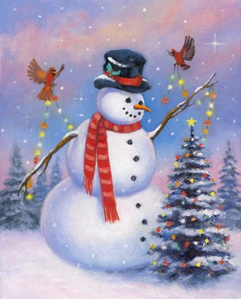 Framed Snowman Decorating the Tree Print