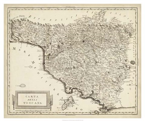 Framed Antique Map of Tuscany Print